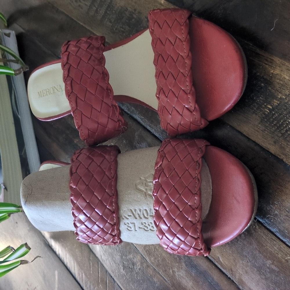 Merona Kitten Heel Dark Orange Braided Sandals